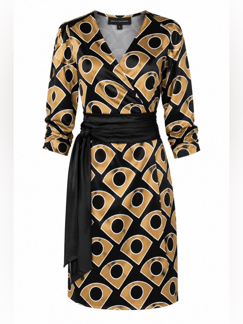 Diane von Furstenberg Lanii Silk Wrap Dress | Black & Gold Print | Size 8 - Picture 3 of 8